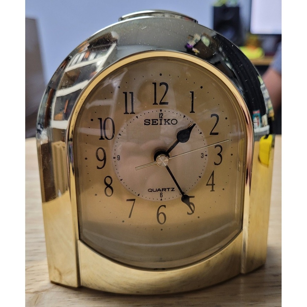Seiko Quartz Gold Tone Alarm Clock HNRF Tested Working